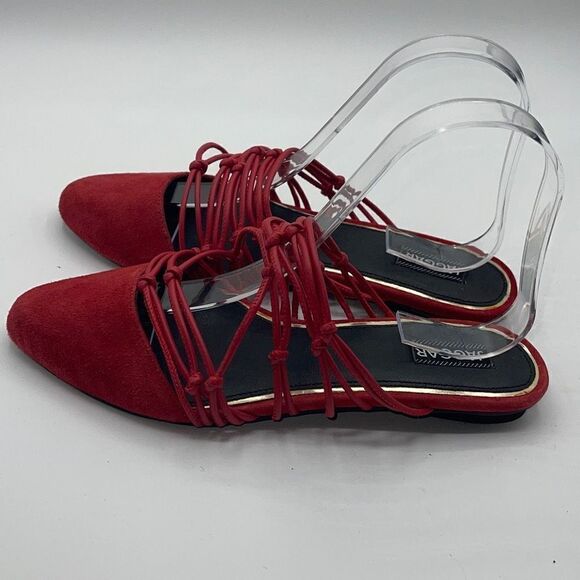 Jaggar Women's Suede Mules Flats Slip On Shoes Strappy Knotted Red Size 36 - Picture 3 of 13